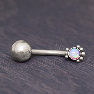 Titanium Belly Bar - Belly Button Ring with Opal, Body Jewelry