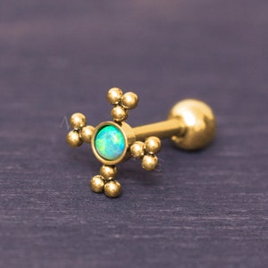 Cartilage Piercing Jewelry - Cartilage Barbell with Opal, Surgical Steel Ear Piercing