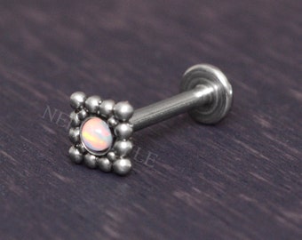 Surgical Steel Labret Jewelry - Opal Lip Piercing Jewelry, Monroe Piercing, Internally Threaded Medusa Lip Jewelry