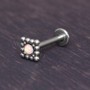 Surgical Steel Labret Jewelry - Opal Lip Piercing Jewelry, Monroe Piercing, Internally Threaded Medusa Lip Jewelry