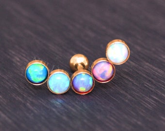 Surgical Steel Cartilage Barbell - Cartilage Piercing Earring, Opal Cluster Cartilage Stud