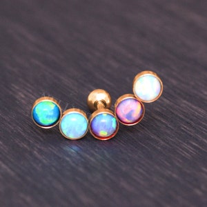Surgical Steel Cartilage Barbell - Cartilage Piercing Earring, Opal Cluster Cartilage Stud