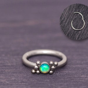 Implant Grade Titanium Tragus Jewelry - Opal Cartilage Hoop, Conch Piercing Jewelry, Tragus Hoop, Clicker Ring