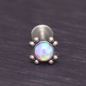 Surgical Steel Labret Jewelry - Opal Lip Piercing Jewelry, Monroe Piercing, Internally Threaded Medusa Lip Jewelry