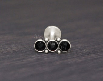 Titanium Labret Piercing Jewelry - Lip Ring, Internally Threaded Monroe Stud, Onyx Medusa Piercing Jewelry