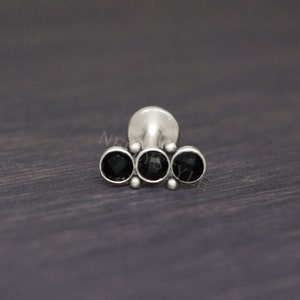 Titanium Labret Piercing Jewelry - Lip Ring, Internally Threaded Monroe Stud, Onyx Medusa Piercing Jewelry