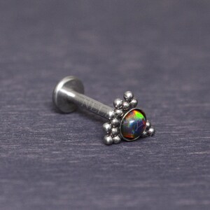Opal Internally Threaded Surgical Steel Labret Stud - Tragus Earring, Cartilage Stud, Helix Piercing, Conch Jewelry