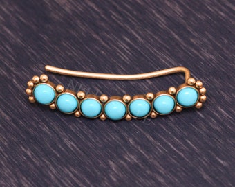 Surgical Steel Ear Climber - Ear Wrap, Ear Cuff with Turquoise