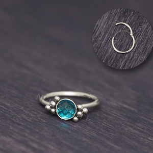 Cartilage Earring CZ - Tragus Earring Hoop, Rook Jewelry, Titanium Hoop, Clicker for Helix