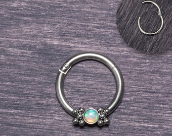 Titanium Daith Jewelry - Septum Ring 16g with Opal, Daith Piercing
