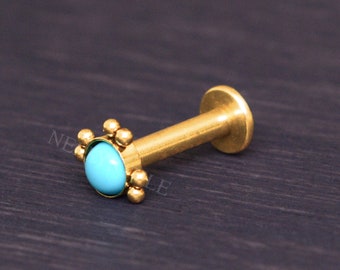 Surgical Steel Labret - Cartilage Stud Earring, Turquoise Tragus Piercing Jewelry, Forward Helix Piercing, Conch Earring