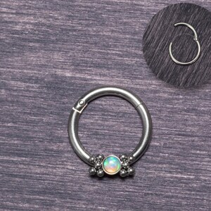 Titanium Daith Jewelry - Septum Ring 16g with Opal, Daith Piercing
