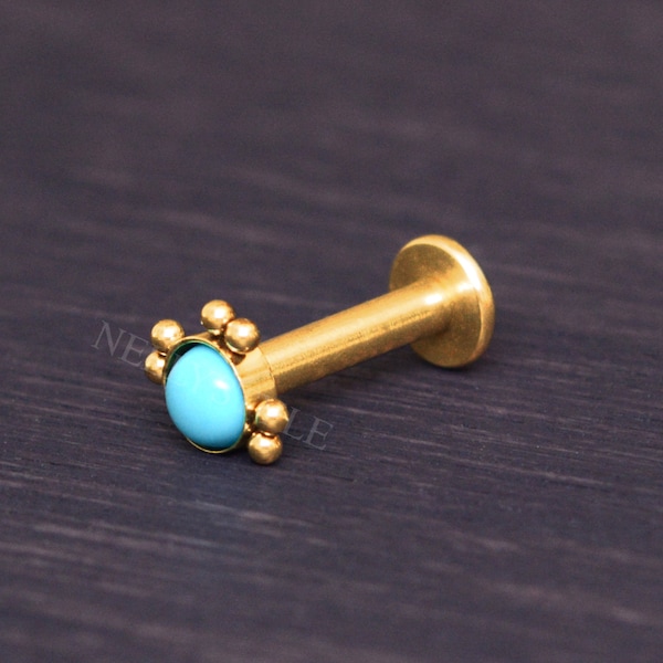 Labret in acciaio chirurgico - Orecchino a bottone per cartilagine, Gioielli per piercing al trago turchese, Piercing all'elica in avanti, Orecchino a conchiglia