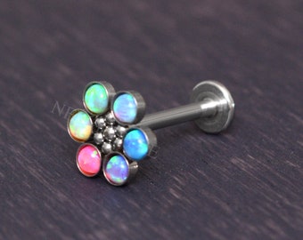 Labret Piercing 316L Surgical Steel - Opal Lip Ring Stud, Monroe Jewelry, Medusa Flat Back Earring