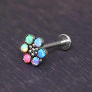 Labret piercing 316L chirurgisch staal - opaal lip ring Stud, Monroe sieraden, Medusa platte achterkant oorbel