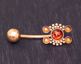 CZ Belly Button Ring - Surgical steel navel jewelry, navel ring short