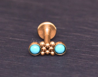 Surgical Steel Labret - Cartilage Stud Earring, Turquoise Tragus Piercing Jewelry, Forward Helix Piercing, Conch Earring