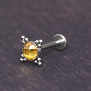 Internally Threaded Labret Stud - Surgical Steel Lip Piercing, Monroe Earring with CZ, Medusa Jewelry