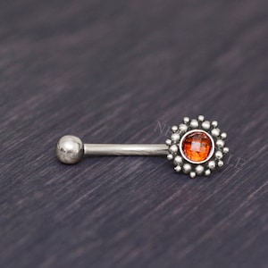 Rook Earring with CZ - Titanium Eyebrow Piercing Jewelry, Externally Threaded Cartilage Bar