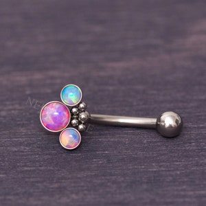 Opal Eyebrow Jewelry - Implant Grade Titanium Rook Barbell, Body Piercing Jewelry