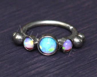 Nose Ring with Opal Gemstone - surgical steel nose piercing