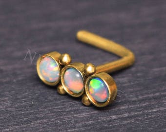 Surgical Steel Nose Ring with Opal - nose stud earring