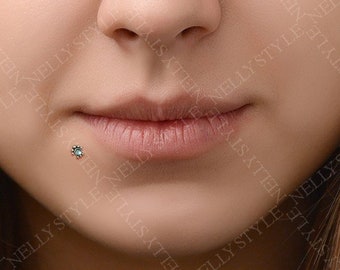 Labret Stud - 316L surgical steel lip stud flat back, CZ monroe jewelry, medusa piercing jewelry