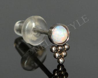Petit clou d'oreille tragus en opale - piercing hélix en acier chirurgical, anneau de nez, anneau de cartilage, boucle d'oreille conque