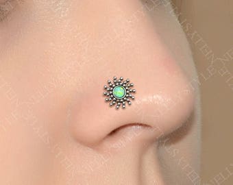 Opal Nose Stud - surgical steel nose ring 18g, nose earring