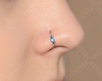 Implant Grade Titanium Nose Ring with Opal Stone - Nose Jewelry
