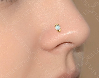 Opal Nose Ring Stud - surgical steel nose piercing stud 20g