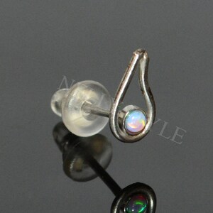 Surgical Steel Tragus Earring with Opal stone - works as nose stud, cartilage earring, conch piercing