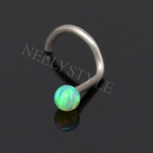 Surgical Steel Nose Ring with Opal Stone - works as tragus earring, cartilage ring, helix piercing