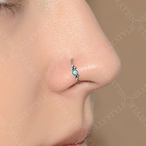 Implant Grade Titanium Nose Ring with Opal Stone - Nose Jewelry