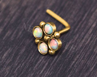 Opal Nose Stud Earring - nose ring surgical steel, nose jewelry
