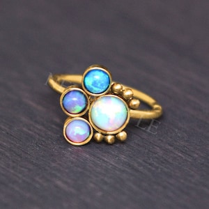 Stainless Steel Nose Ring with Opal stone - nose jewelry