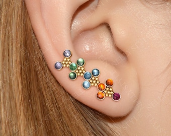 Ear Climber Earring Surgical Steel - Ear wrap Earrings with CZ, Ear Crawler