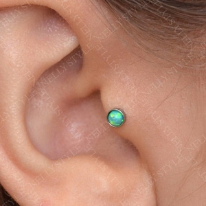 Surgical Steel Tragus Earring with Opal stone - works as nose stud, cartilage earring, conch piercing