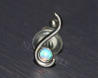 Clou de tragus en acier chirurgical avec opale - convient pour un clou d'anneau de nez, une boucle d'oreille à hélice vers l'avant