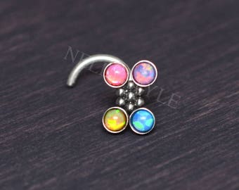 Surgical Steel Nose Ring with Opal - nose stud earring