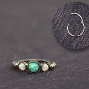 Tragus Hoop Titanium -  Opal Helix Earring, Cartilage Jewelry, Rook Piercing, Conch Earring Clicker