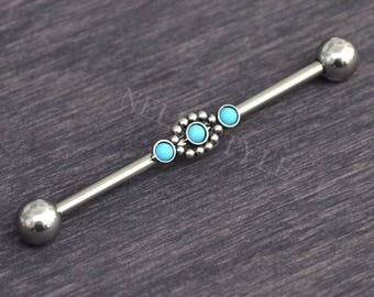 Joyería industrial con piedra turquesa, barra de andamio de acero quirúrgico