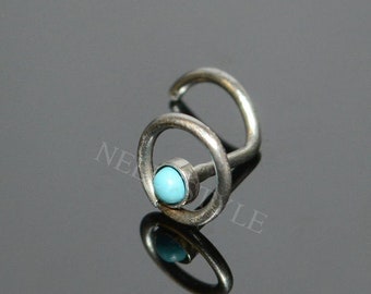 Implant Grade Titanium Nose Ring with Turquoise Stone - Works as Tragus Earring, Cartilage Ring, Helix Piercing