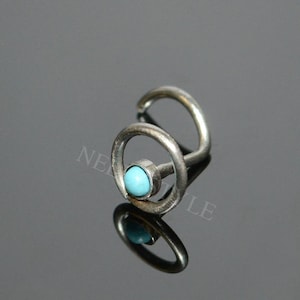 Implant Grade Titanium Nose Ring with Turquoise Stone - Works as Tragus Earring, Cartilage Ring, Helix Piercing
