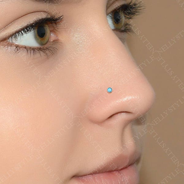 SALE - Surgical Steel Nose Ring with Turquoise - nose stud earring, nose piercing jewelry