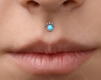 Surgical Steel Labret Jewelry - Turquoise lip piercing jewelry, monroe piercing, internally threaded medusa lip jewelry