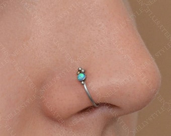 Implant Grade Titanium Nose Ring 18g with Opal - Nose Hoop