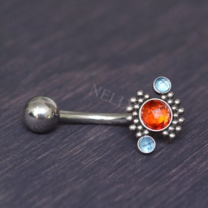 Surgical Steel Belly Jewelry - Navel ring with CZ stone, belly button piercing