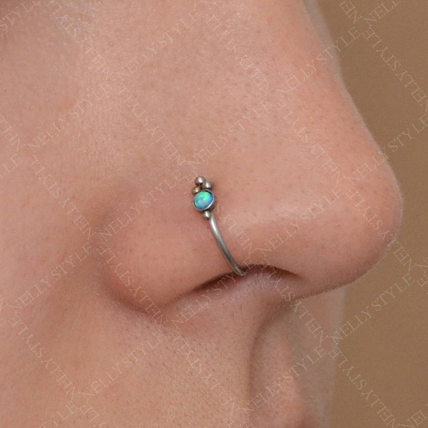 Implant Grade Titanium Nose Ring 18g with Opal - Nose Hoop