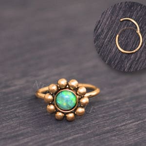 Opal Tragus Earring - Surgical steel cartilage hoop, helix jewelry, rook piercing